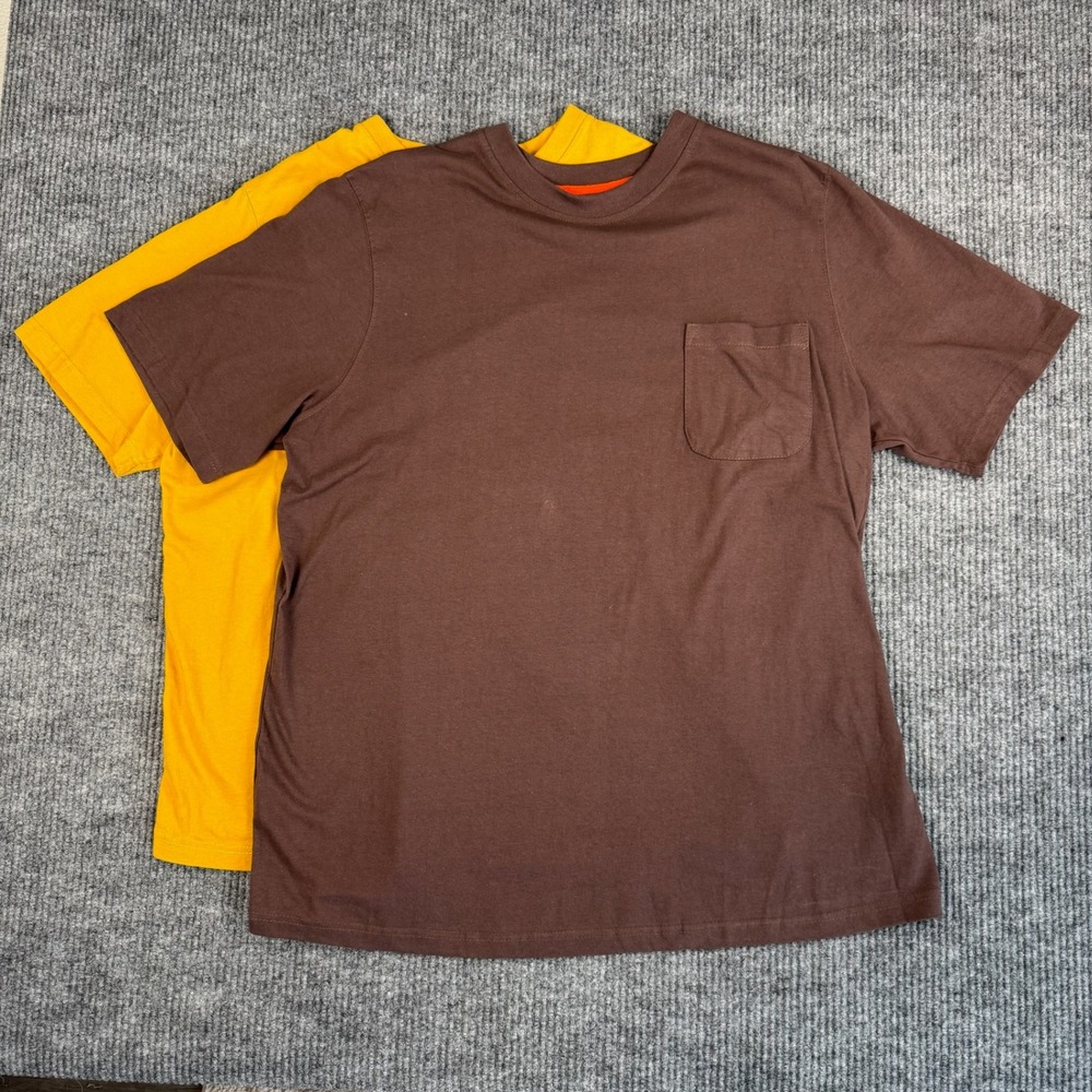 Boulder Creek Pocket Tee LOT of 2 Mens 2XL Brown Yellow 100% Cotton Short Sleeve